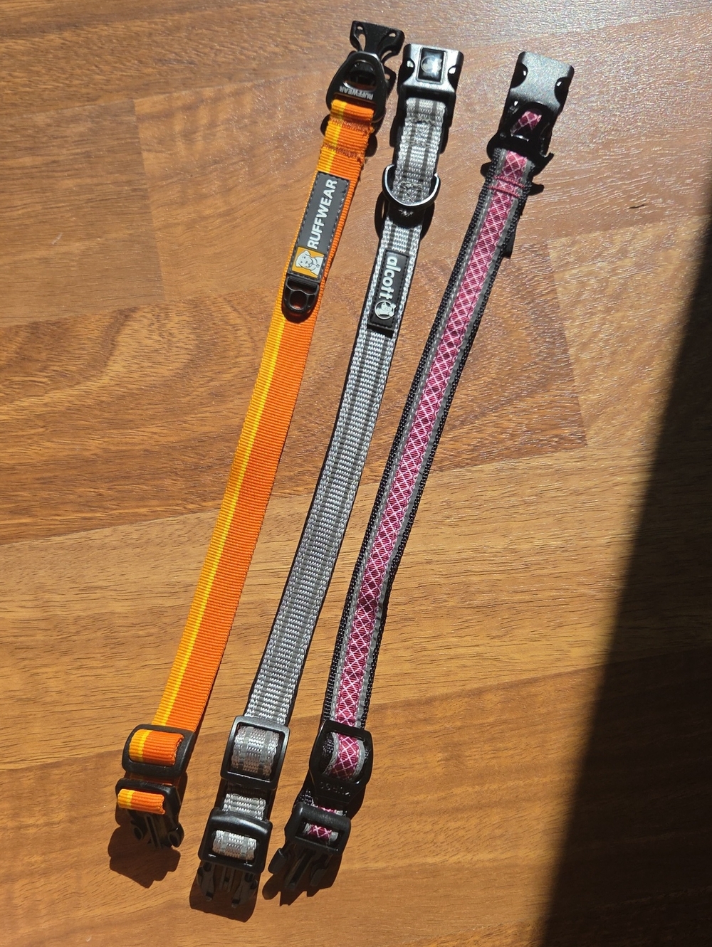 3 Small Dog Collars - Orange, Silver, Pink
